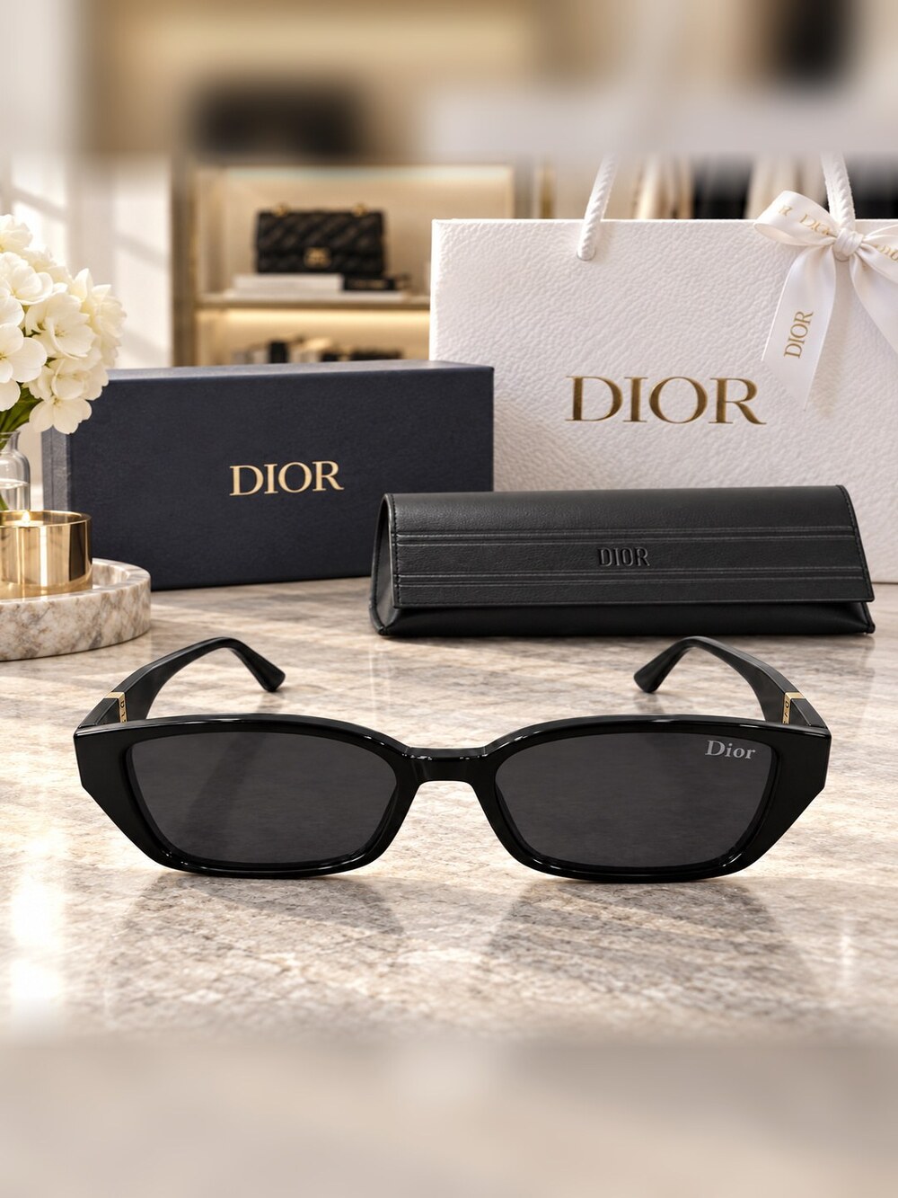 Dior Black Logo Square Sunglasses